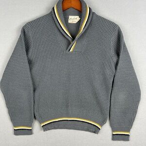 VTG Shawl‎ Collar Sweater Womans S Orlon Acrylic Rugby Mills 50s 60s Waffle Knit